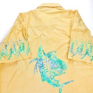 Rum Reggae Mens Yellow Swordfish Button Front Casual Shirt Size 2XL Short Sleeve
